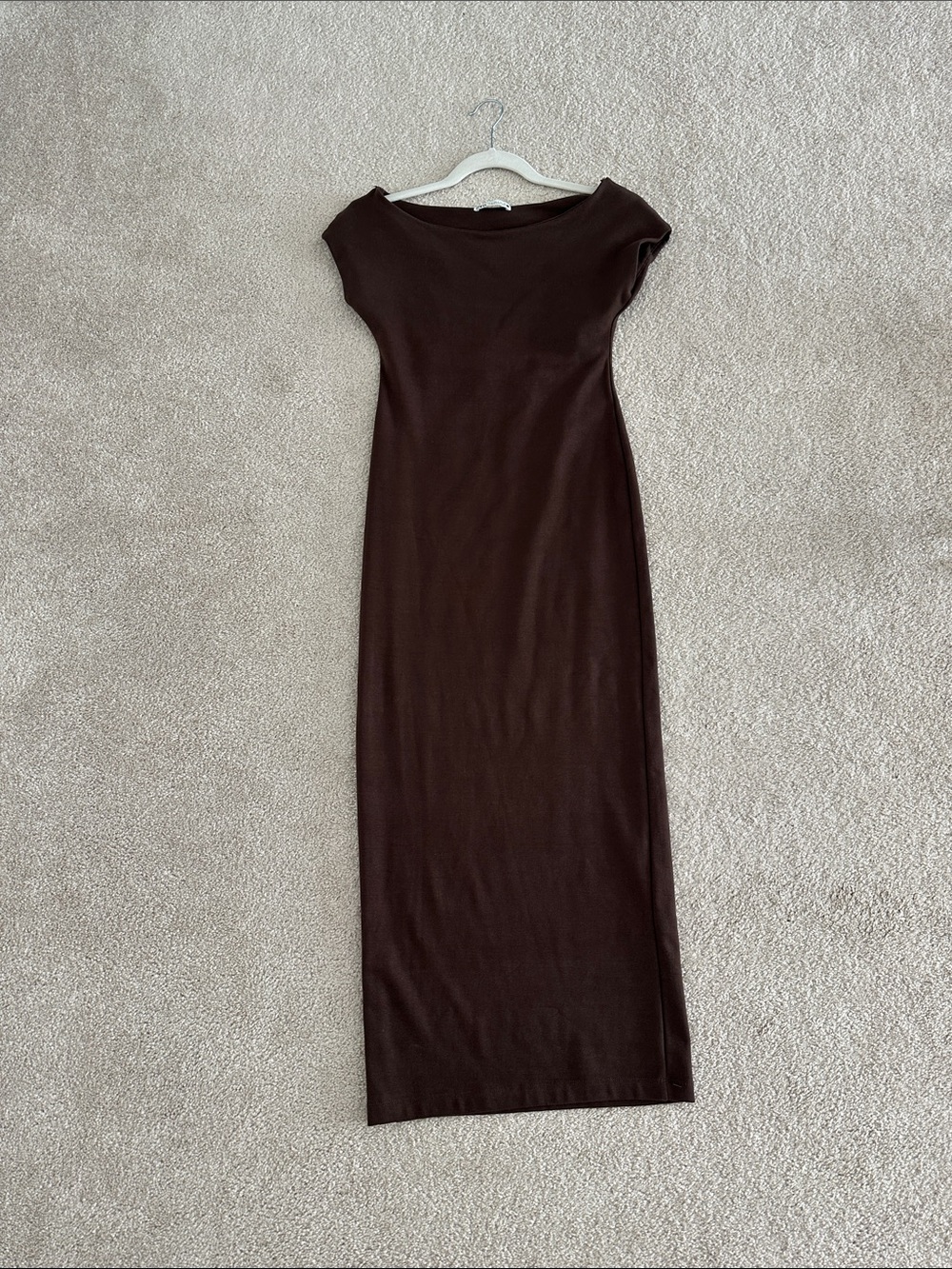 Zara Dark Brown Cap-Sleeve Midi Dress - Picture 2 of 4